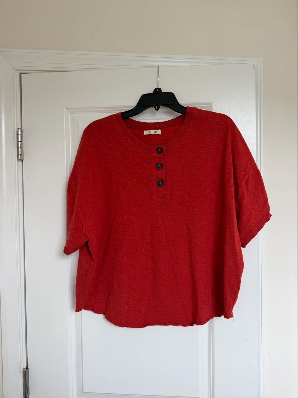 Casual Red Henley Top with Button Placket